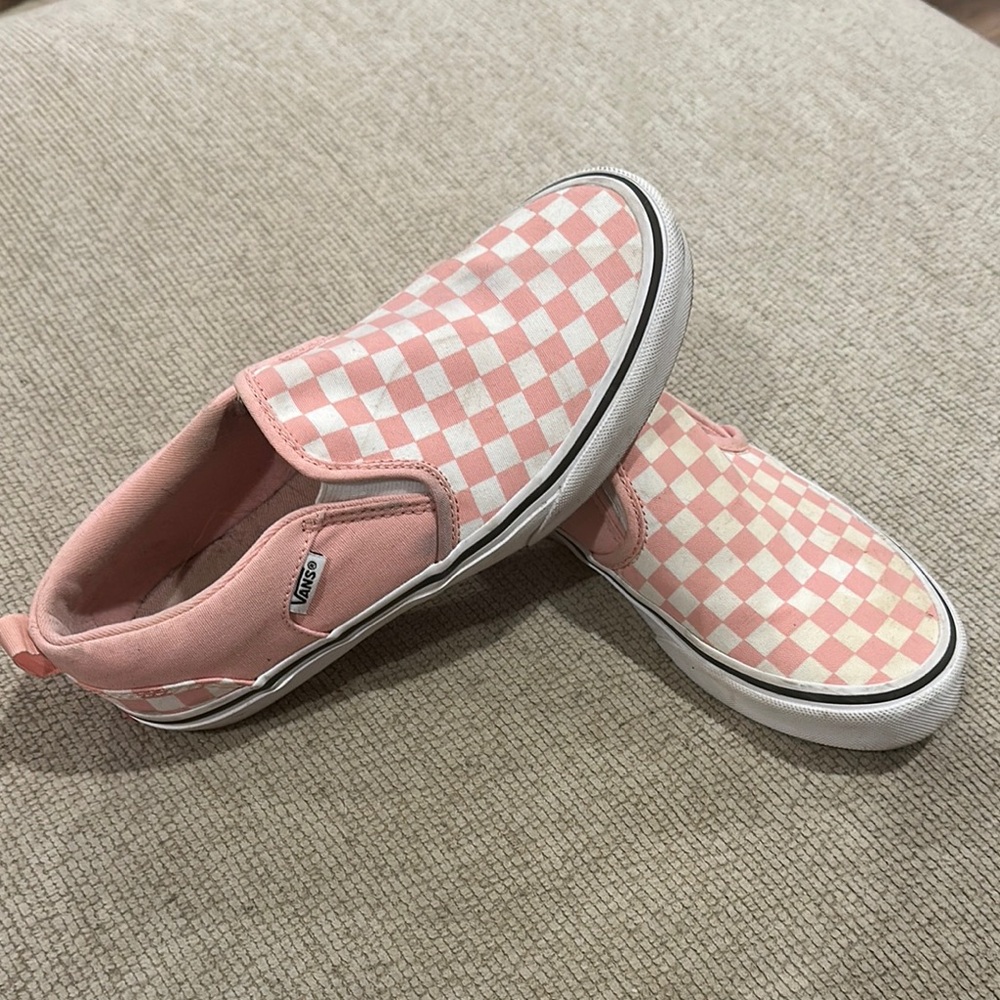 Vans Pink and White Checkered Slip-Ons
